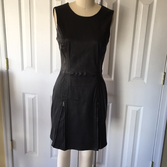 Theory black LEATHER fraylyn NWT ZIP Front DRESS